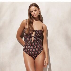 J. Crew Black One-Piece Swimsuit with Red Floral Print